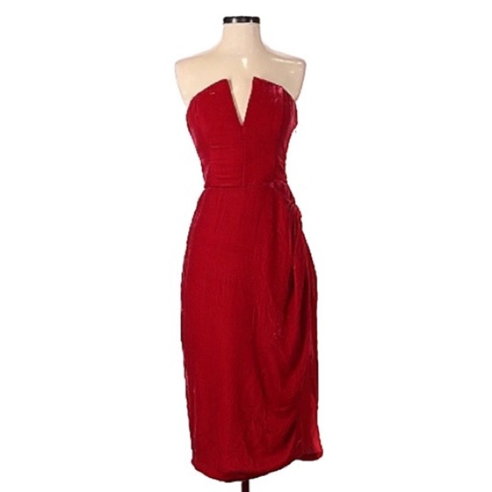 REVOLVE NBD Velvet Strapless Corset Side Slit Dress Red Size XS